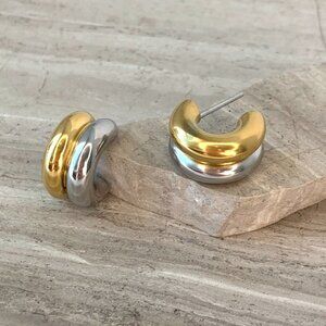 NEW~ Anthropologie Waterproof Mixed Metal Huggie Post Hoop Earrings